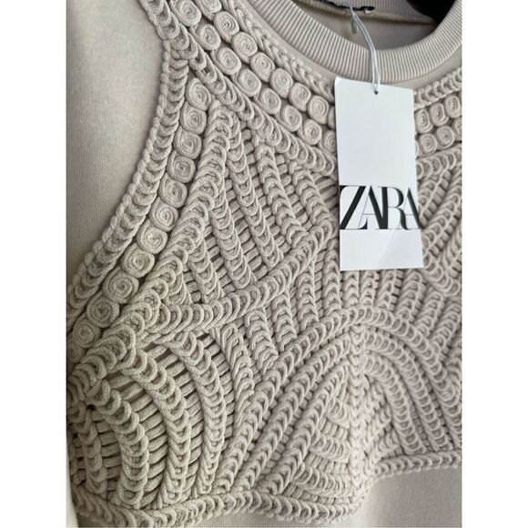 Zara Light Beige Crochet Sweatshirt NWT - Picture 6 of 6